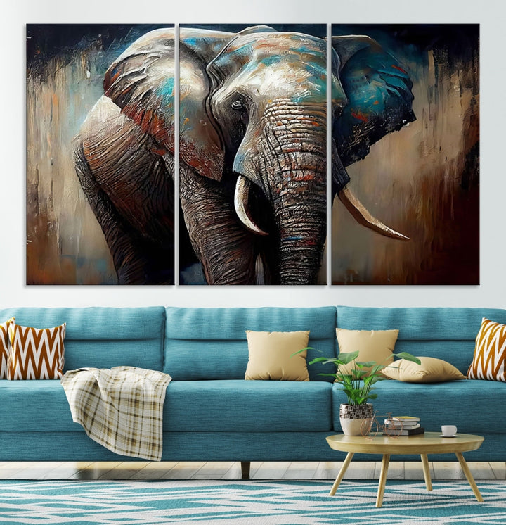 Large Elephant Print, African Animal Canvas Art, Wildlife Art, Framed Painting Set of