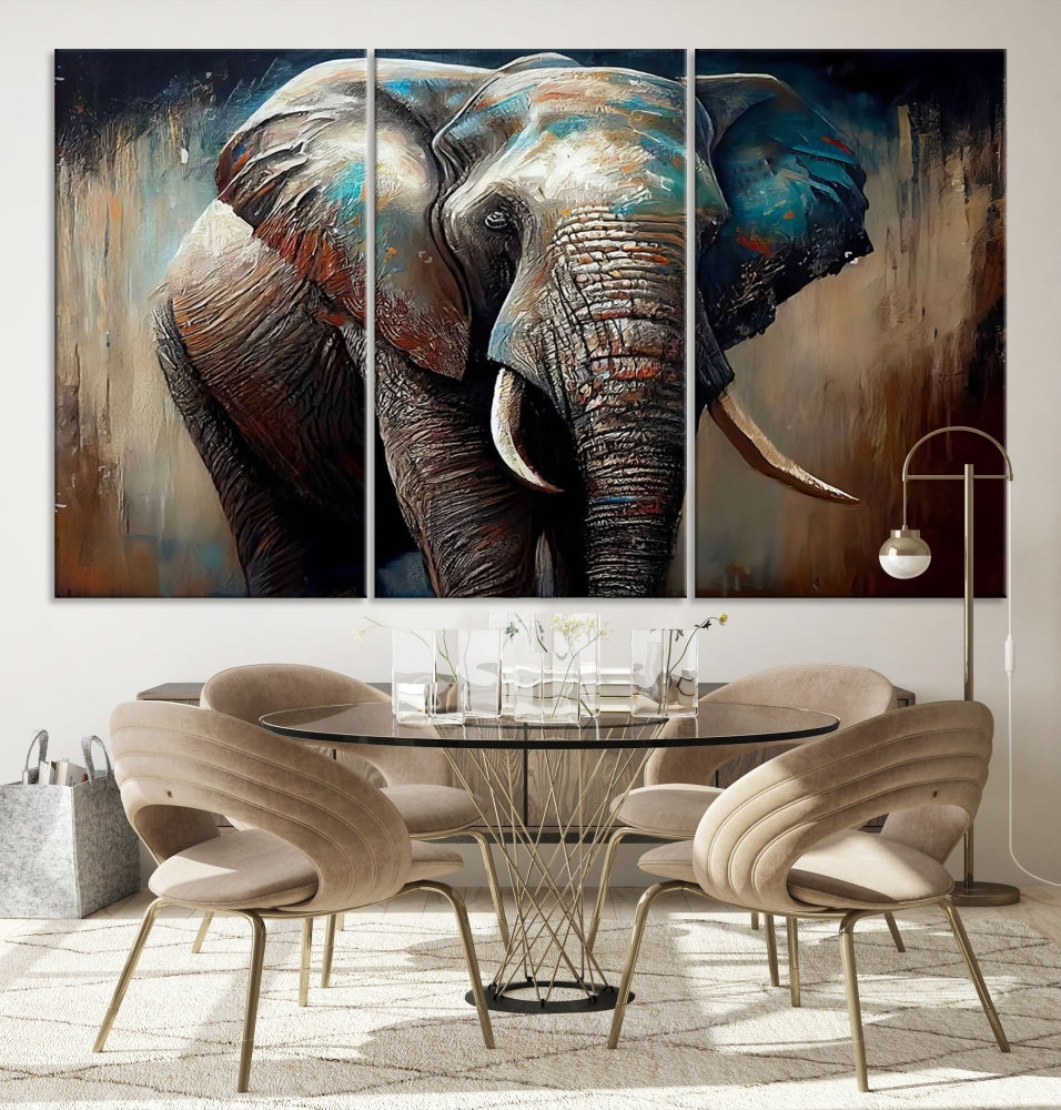 Large Elephant Print, African Animal Canvas Art, Wildlife Art, Framed Painting Set of