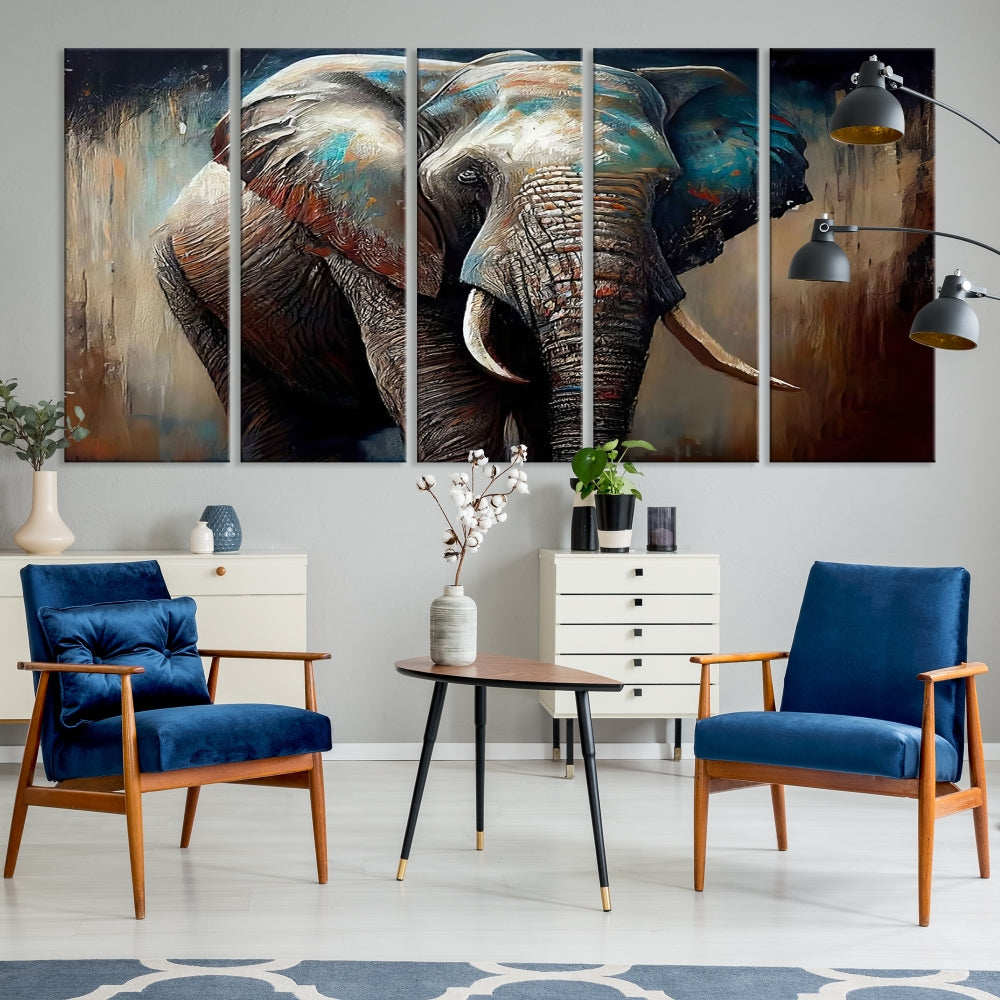 Large Elephant Print, African Animal Canvas Art, Wildlife Art, Framed Painting Set of