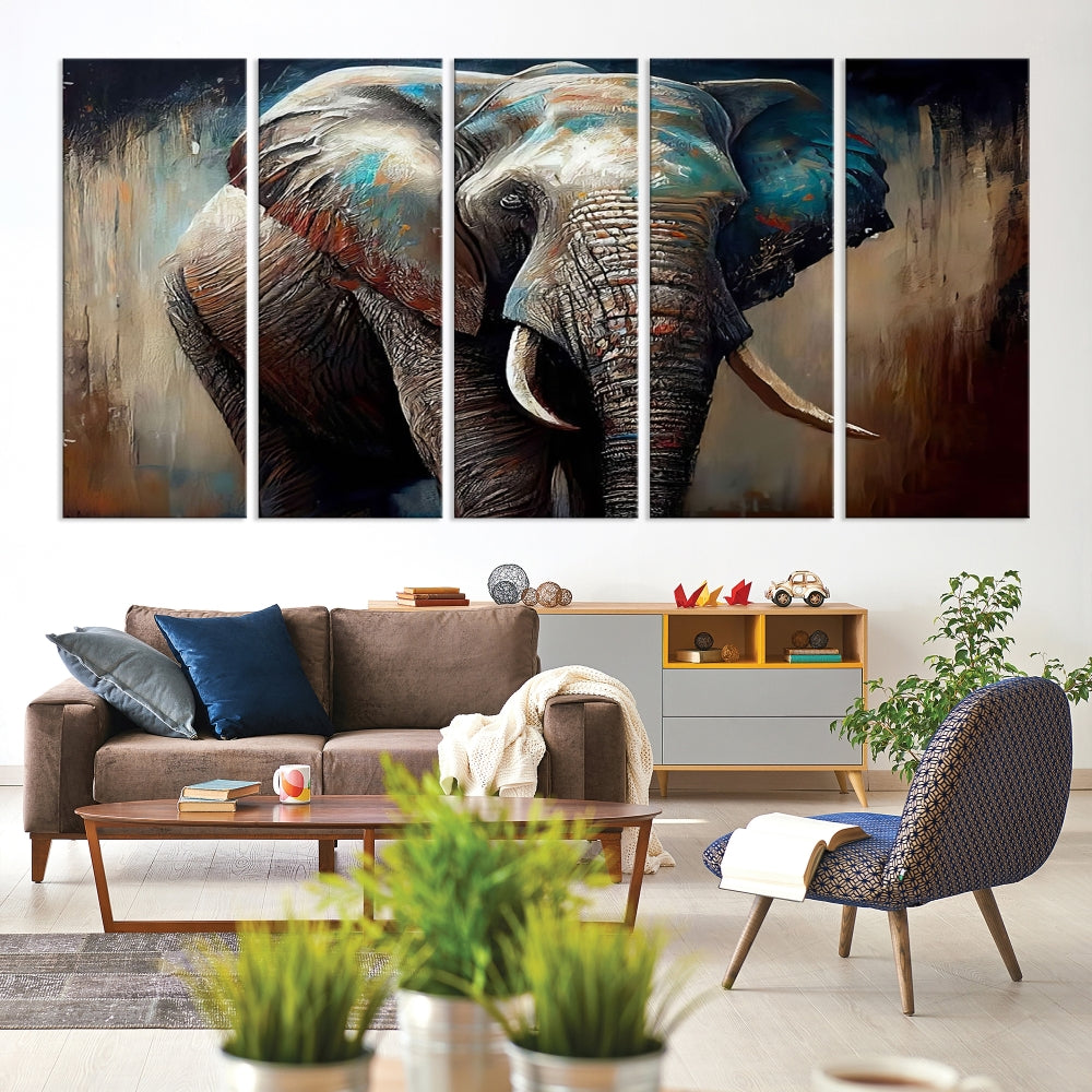 Large Elephant Print, African Animal Canvas Art, Wildlife Art, Framed Painting Set of