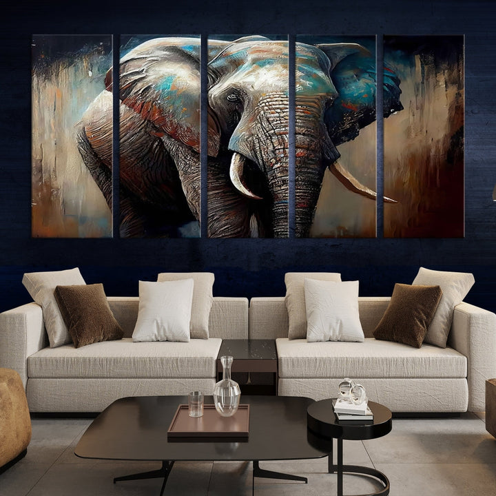 Large Elephant Print, African Animal Canvas Art, Wildlife Art, Framed Painting Set of