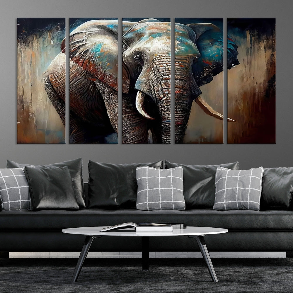 Large Elephant Print, African Animal Canvas Art, Wildlife Art, Framed Painting Set of