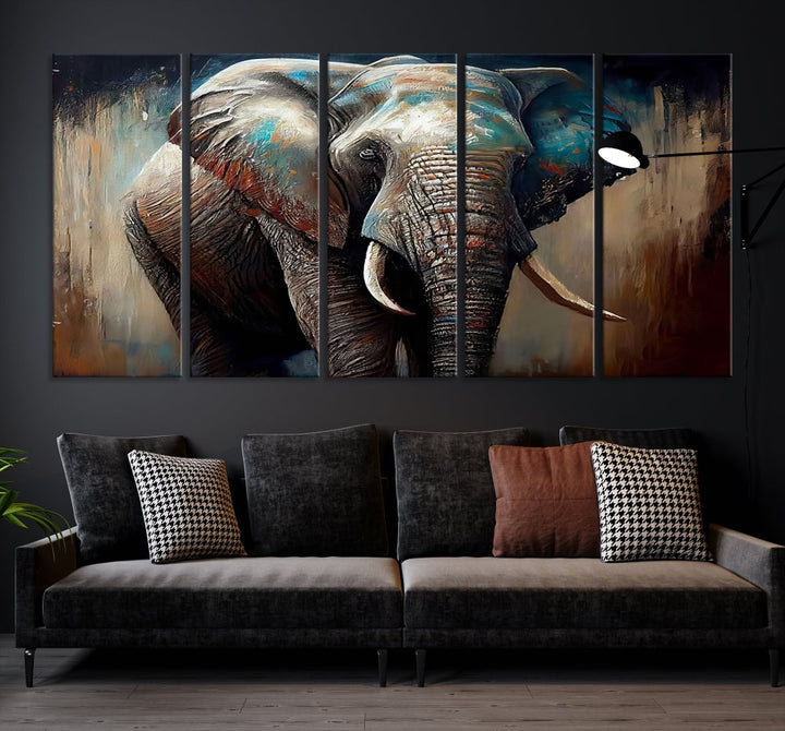 Large Elephant Print, African Animal Canvas Art, Wildlife Art, Framed Painting Set of