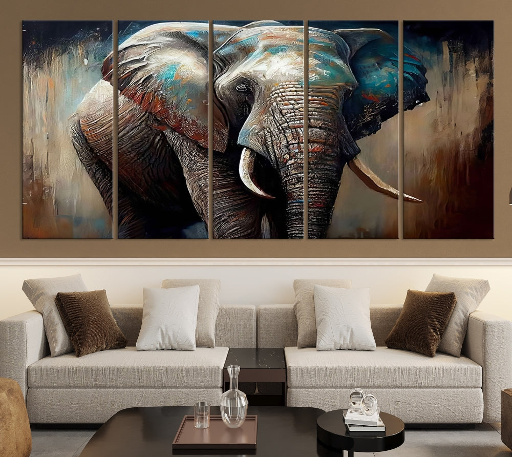 Large Elephant Print, African Animal Canvas Art, Wildlife Art, Framed Painting Set of