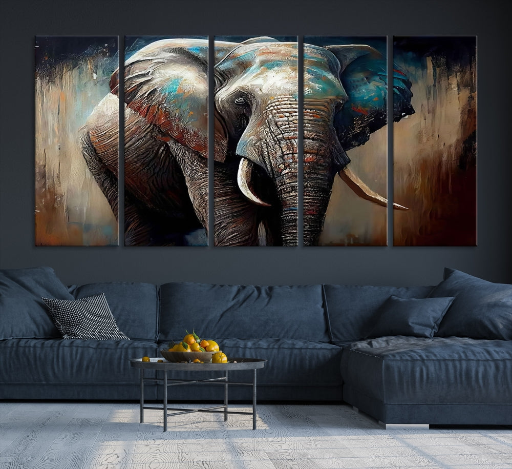 Large Elephant Print, African Animal Canvas Art, Wildlife Art, Framed Painting Set of