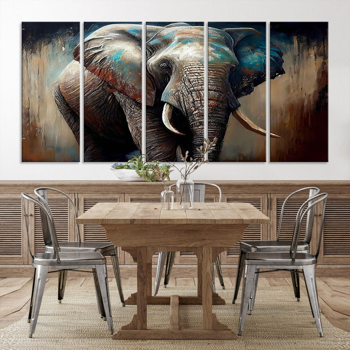 Large Elephant Print, African Animal Canvas Art, Wildlife Art, Framed Painting Set of