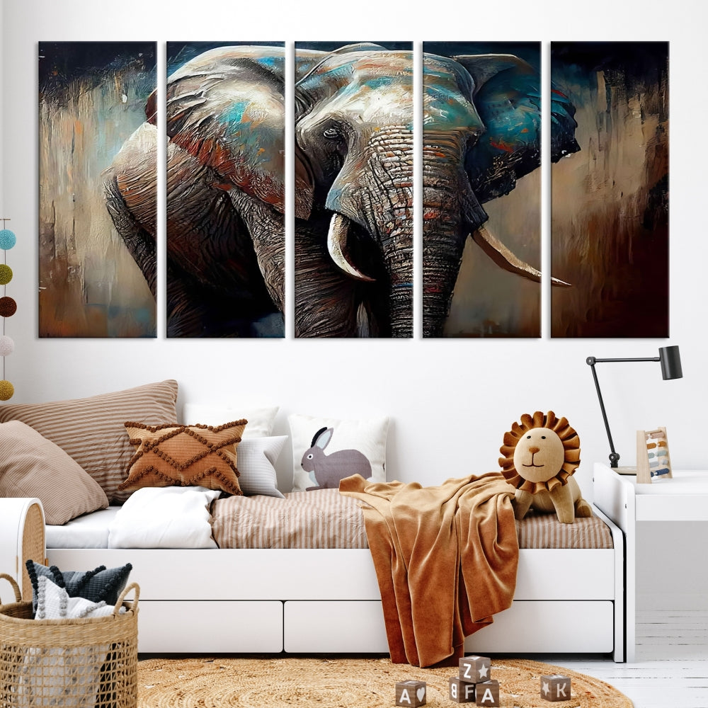 Large Elephant Print, African Animal Canvas Art, Wildlife Art, Framed Painting Set of