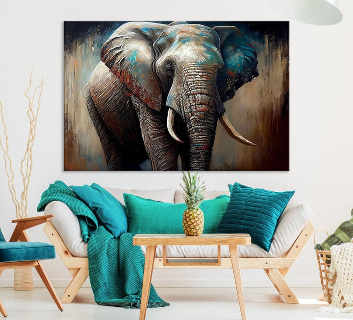 Large Elephant Print, African Animal Canvas Art, Wildlife Art, Framed Painting Set of