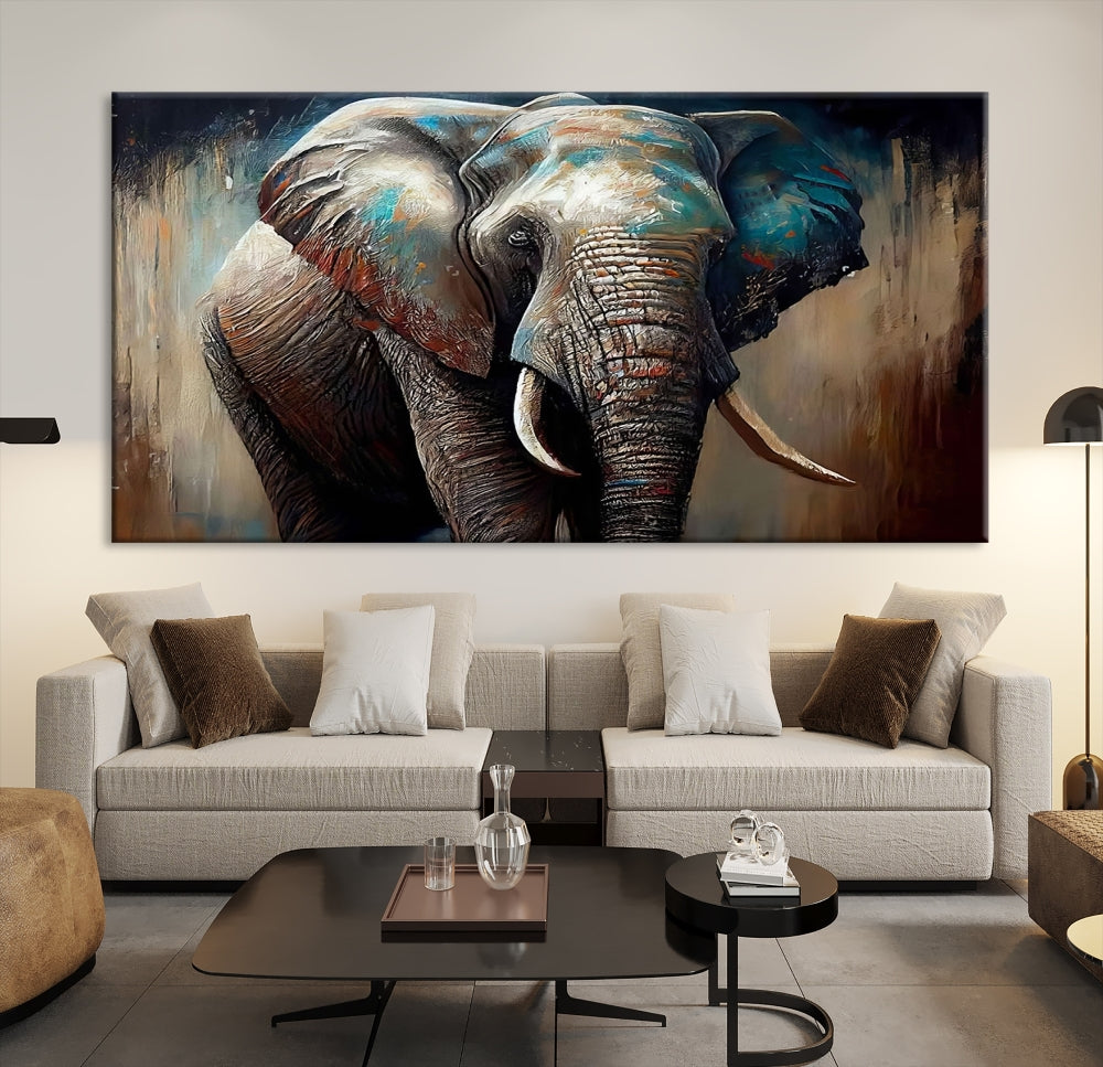 Large Elephant Print, African Animal Canvas Art, Wildlife Art, Framed Painting Set of