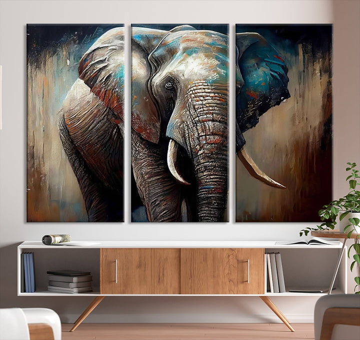 Large Elephant Print, African Animal Canvas Art, Wildlife Art, Framed Painting Set of