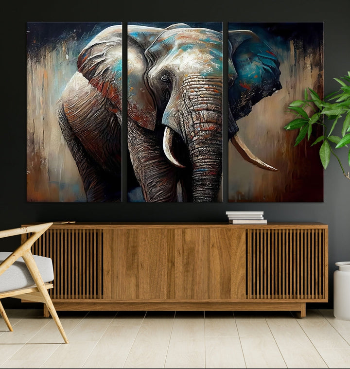 Large Elephant Print, African Animal Canvas Art, Wildlife Art, Framed Painting Set of