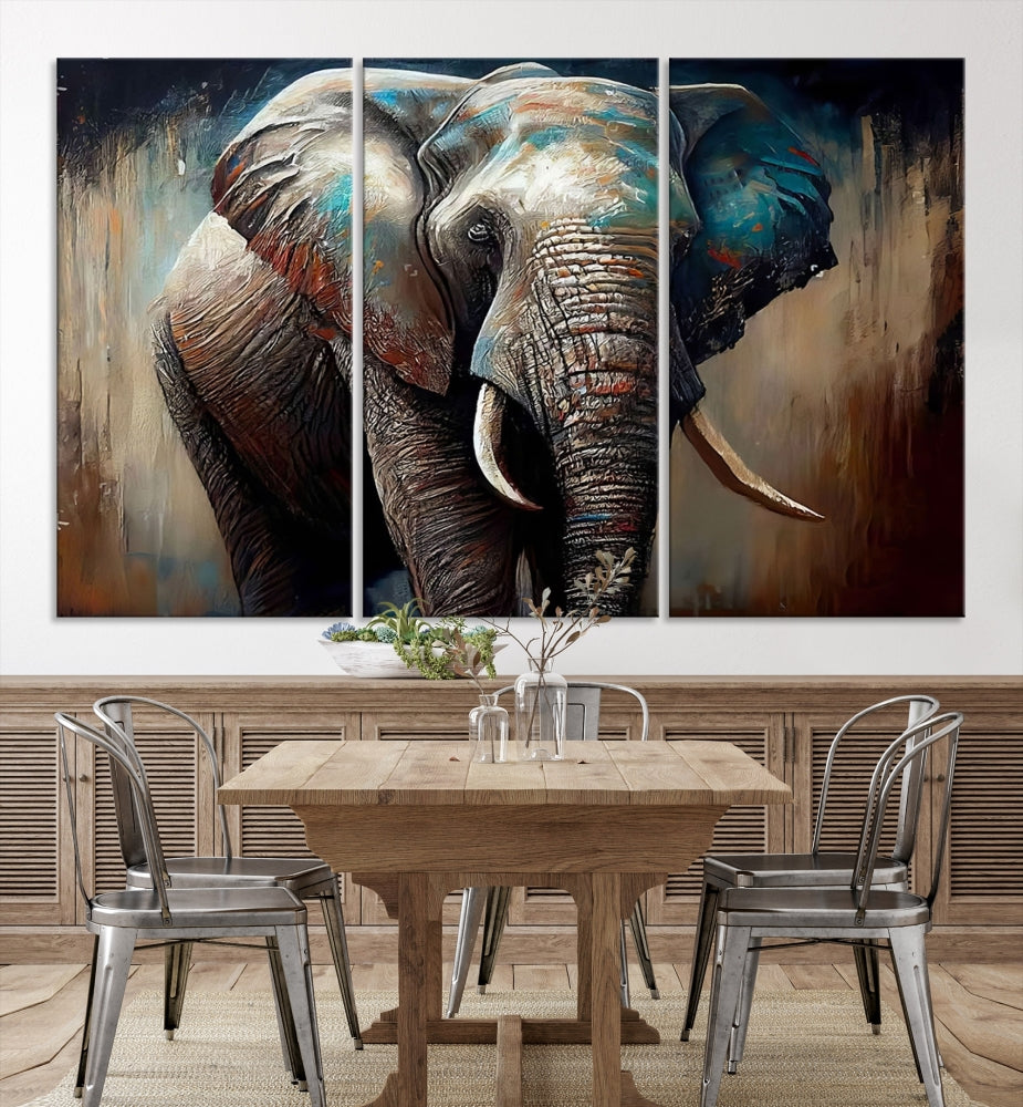 Large Elephant Print, African Animal Canvas Art, Wildlife Art, Framed Painting Set of