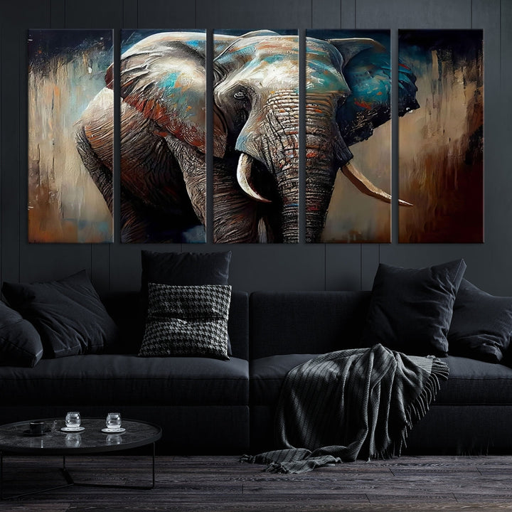 Large Elephant Print, African Animal Canvas Art, Wildlife Art, Framed Painting Set of