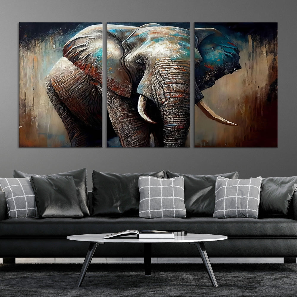 Large Elephant Print, African Animal Canvas Art, Wildlife Art, Framed Painting Set of