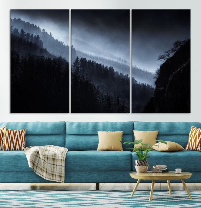 Large Foggy Forest Landscape Wall Art Canvas Print