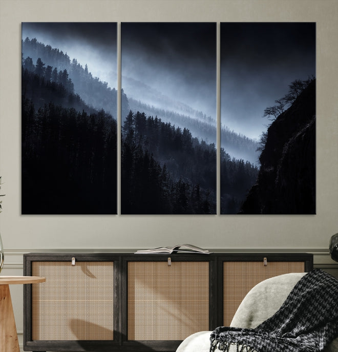 Large Foggy Forest Landscape Wall Art Canvas Print