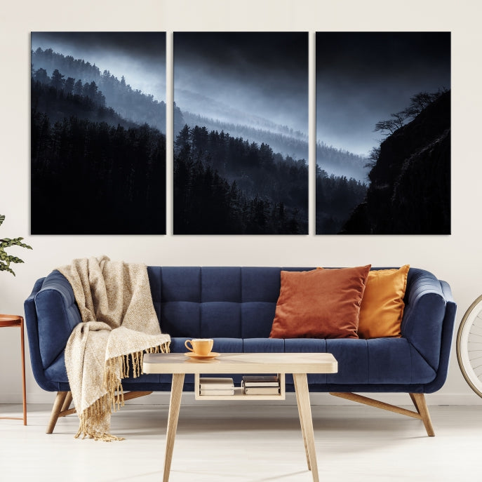 Large Foggy Forest Landscape Wall Art Canvas Print