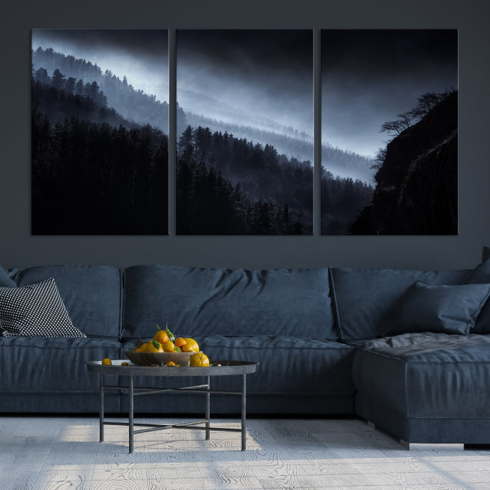 Large Foggy Forest Landscape Wall Art Canvas Print