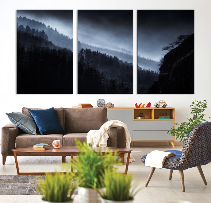 Large Foggy Forest Landscape Wall Art Canvas Print