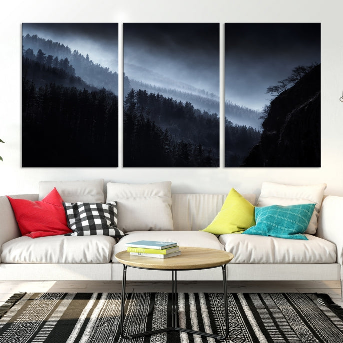 Large Foggy Forest Landscape Wall Art Canvas Print