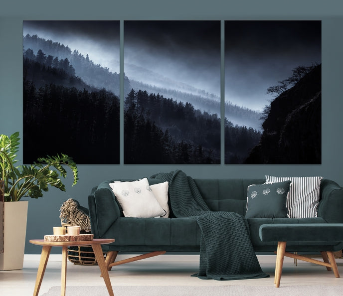 Large Foggy Forest Landscape Wall Art Canvas Print