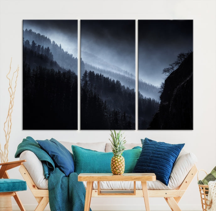 Large Foggy Forest Landscape Wall Art Canvas Print