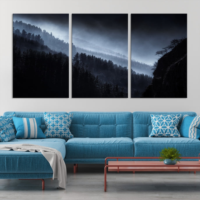 Large Foggy Forest Landscape Wall Art Canvas Print