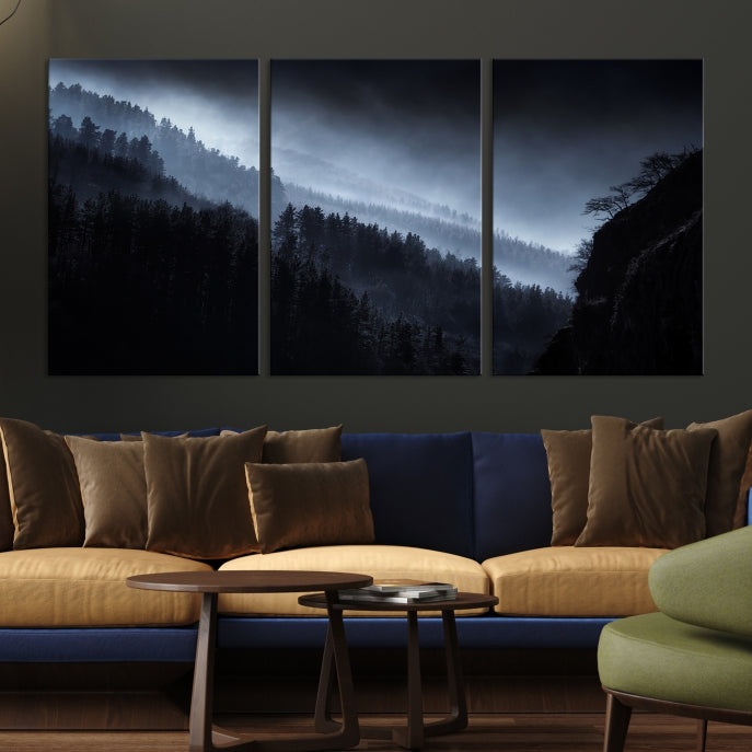 Large Foggy Forest Landscape Wall Art Canvas Print