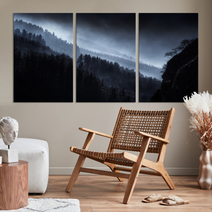 Large Foggy Forest Landscape Wall Art Canvas Print