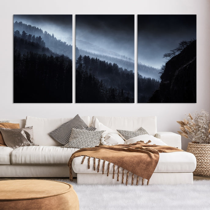 Large Foggy Forest Landscape Wall Art Canvas Print