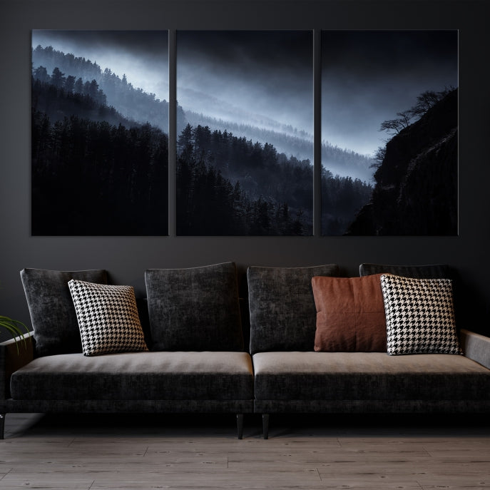 Large Foggy Forest Landscape Wall Art Canvas Print