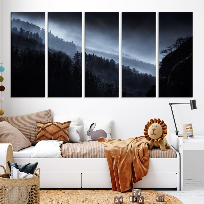 Large Foggy Forest Landscape Wall Art Canvas Print