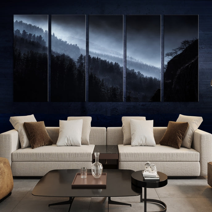 Large Foggy Forest Landscape Wall Art Canvas Print