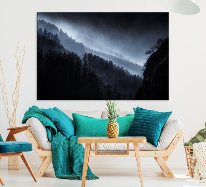 Large Foggy Forest Landscape Wall Art Canvas Print