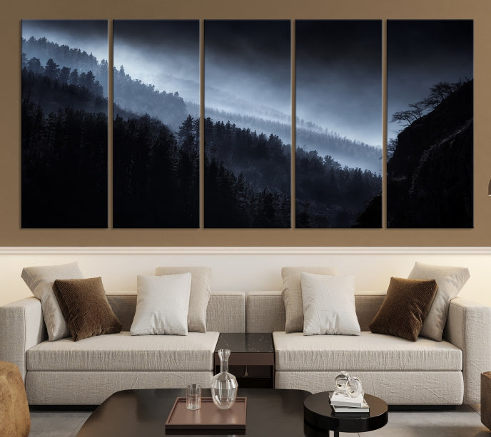 Large Foggy Forest Landscape Wall Art Canvas Print