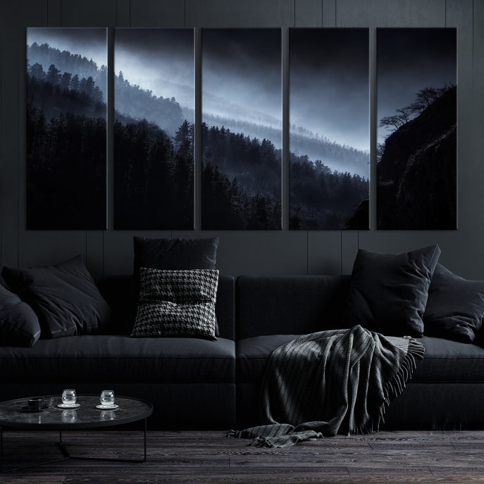 Large Foggy Forest Landscape Wall Art Canvas Print