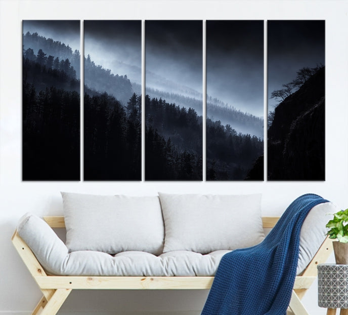 Large Foggy Forest Landscape Wall Art Canvas Print