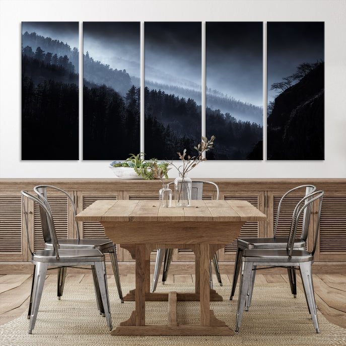 Large Foggy Forest Landscape Wall Art Canvas Print