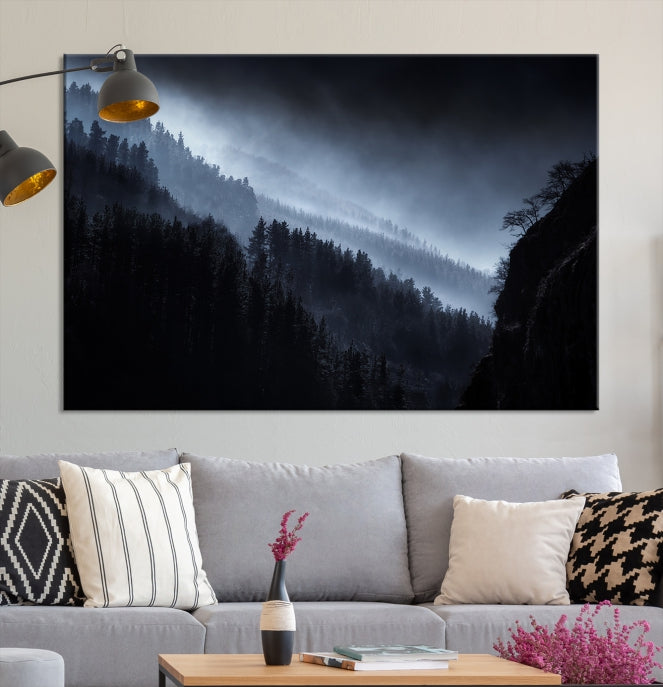 Large Foggy Forest Landscape Wall Art Canvas Print