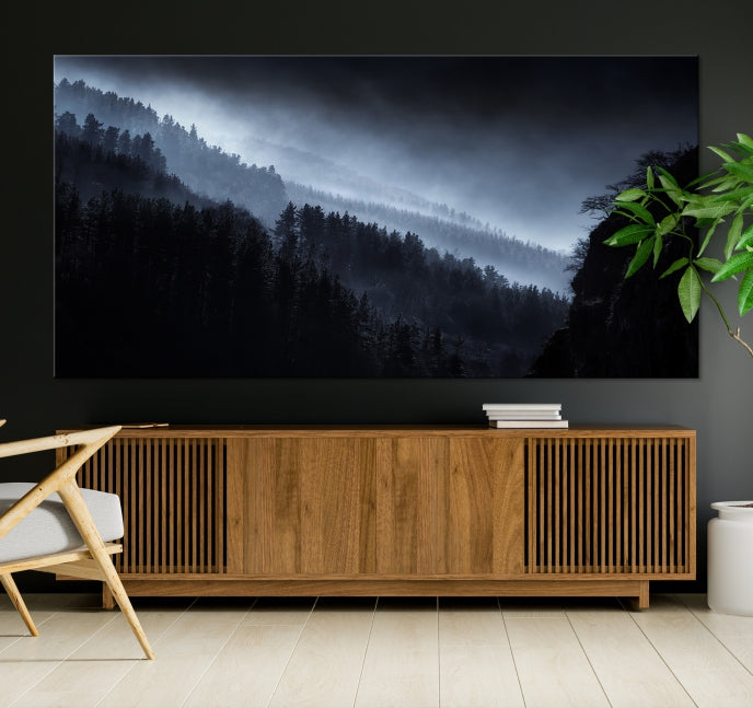 Large Foggy Forest Landscape Wall Art Canvas Print