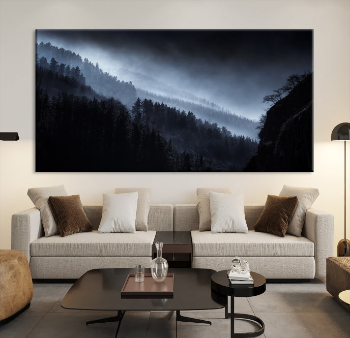 Large Foggy Forest Landscape Wall Art Canvas Print