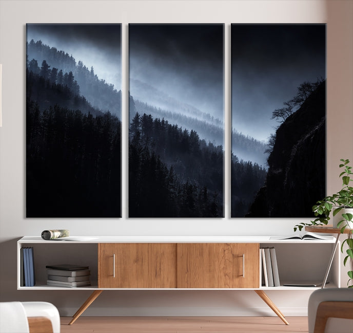 Large Foggy Forest Landscape Wall Art Canvas Print