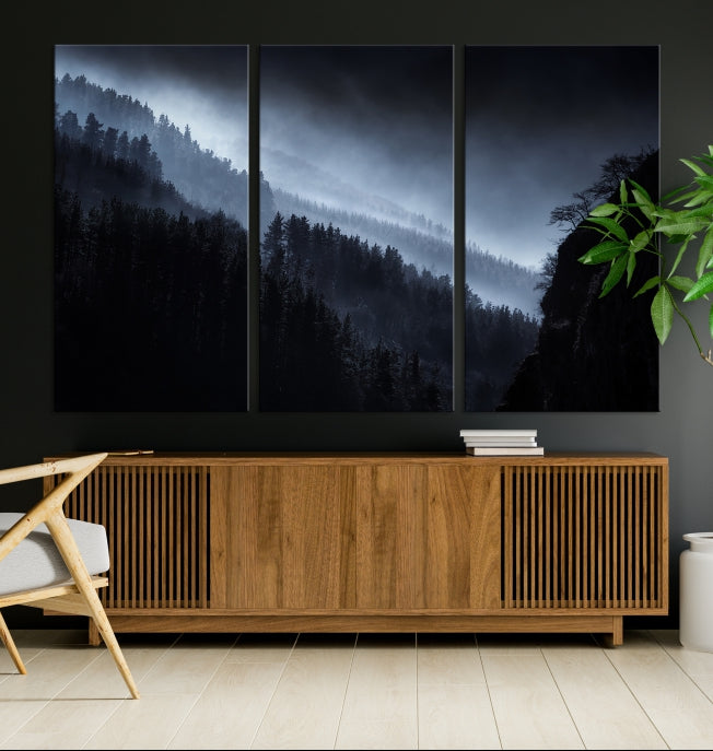 Large Foggy Forest Landscape Wall Art Canvas Print