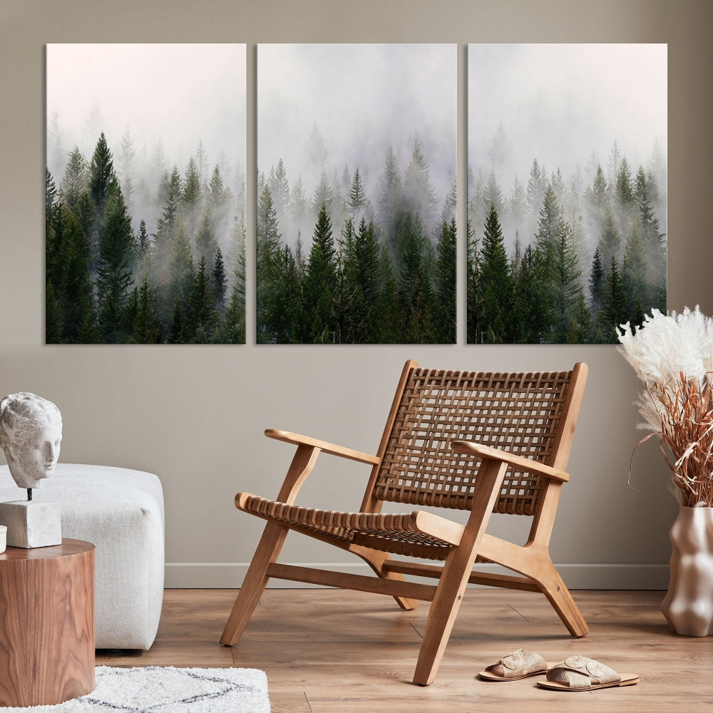 Large Foggy Forest Landscape Wall Art Canvas Print Framed Nordic Mountain Original