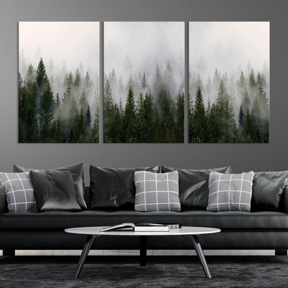 Large Foggy Forest Landscape Wall Art Canvas Print Framed Nordic Mountain Original