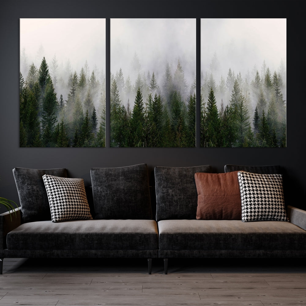 Large Foggy Forest Landscape Wall Art Canvas Print Framed Nordic Mountain Original