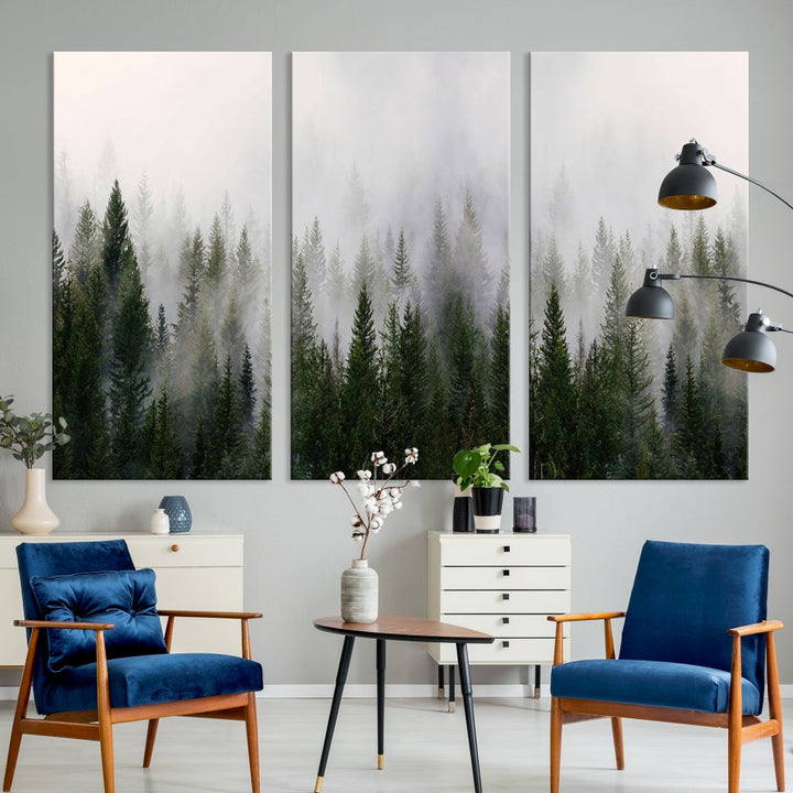 Large Foggy Forest Landscape Wall Art Canvas Print Framed Nordic Mountain Original