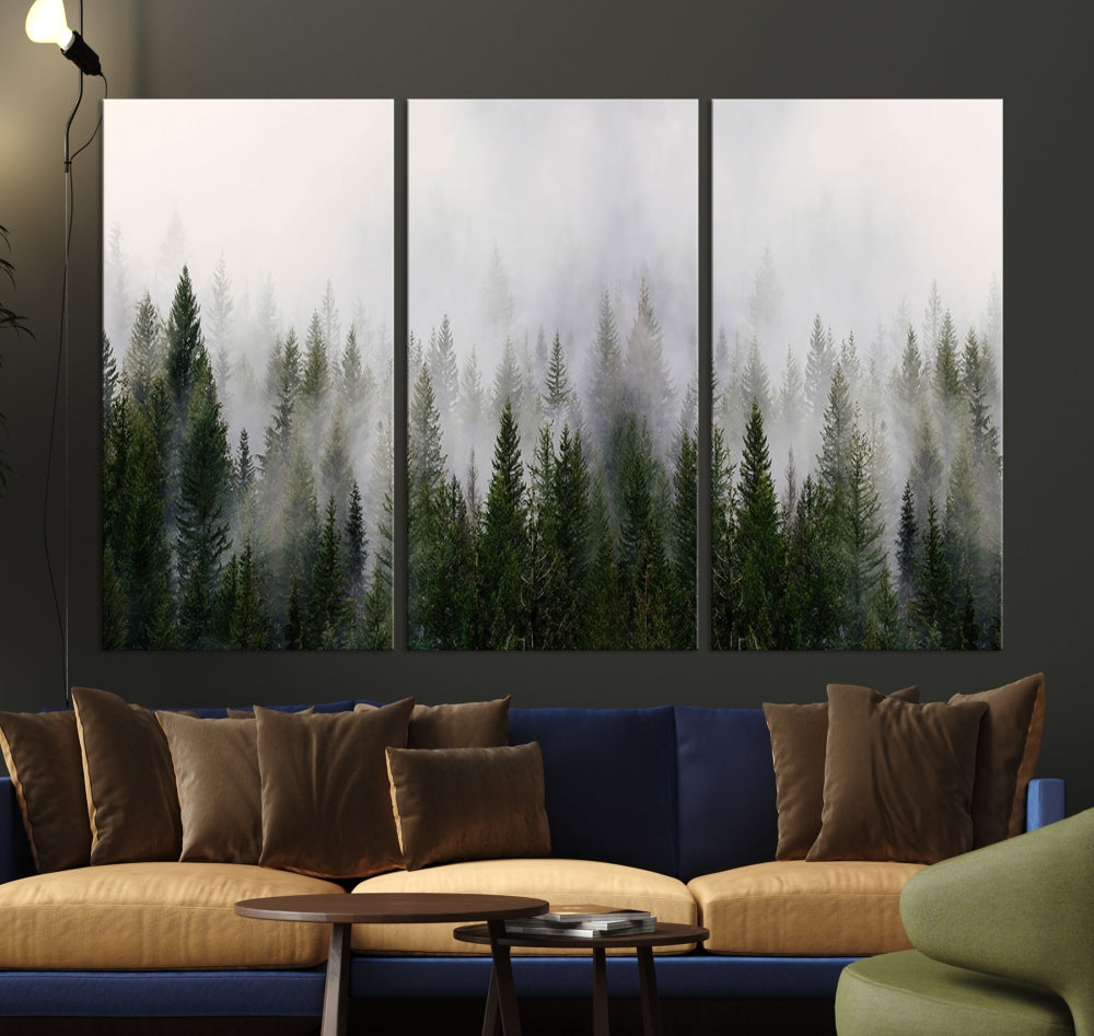 Large Foggy Forest Landscape Wall Art Canvas Print Framed Nordic Mountain Original