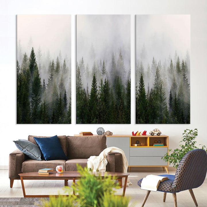 Large Foggy Forest Landscape Wall Art Canvas Print Framed Nordic Mountain Original