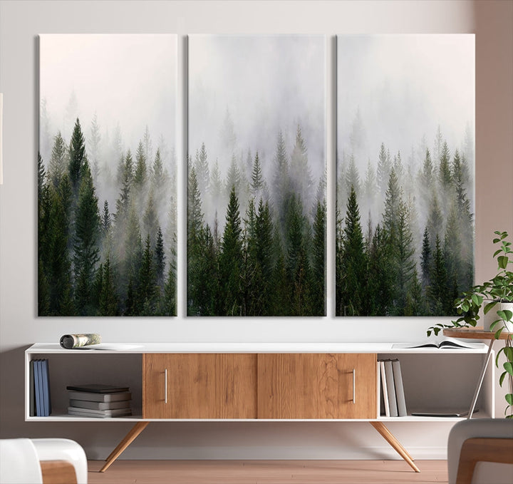 Large Foggy Forest Landscape Wall Art Canvas Print Framed Nordic Mountain Original